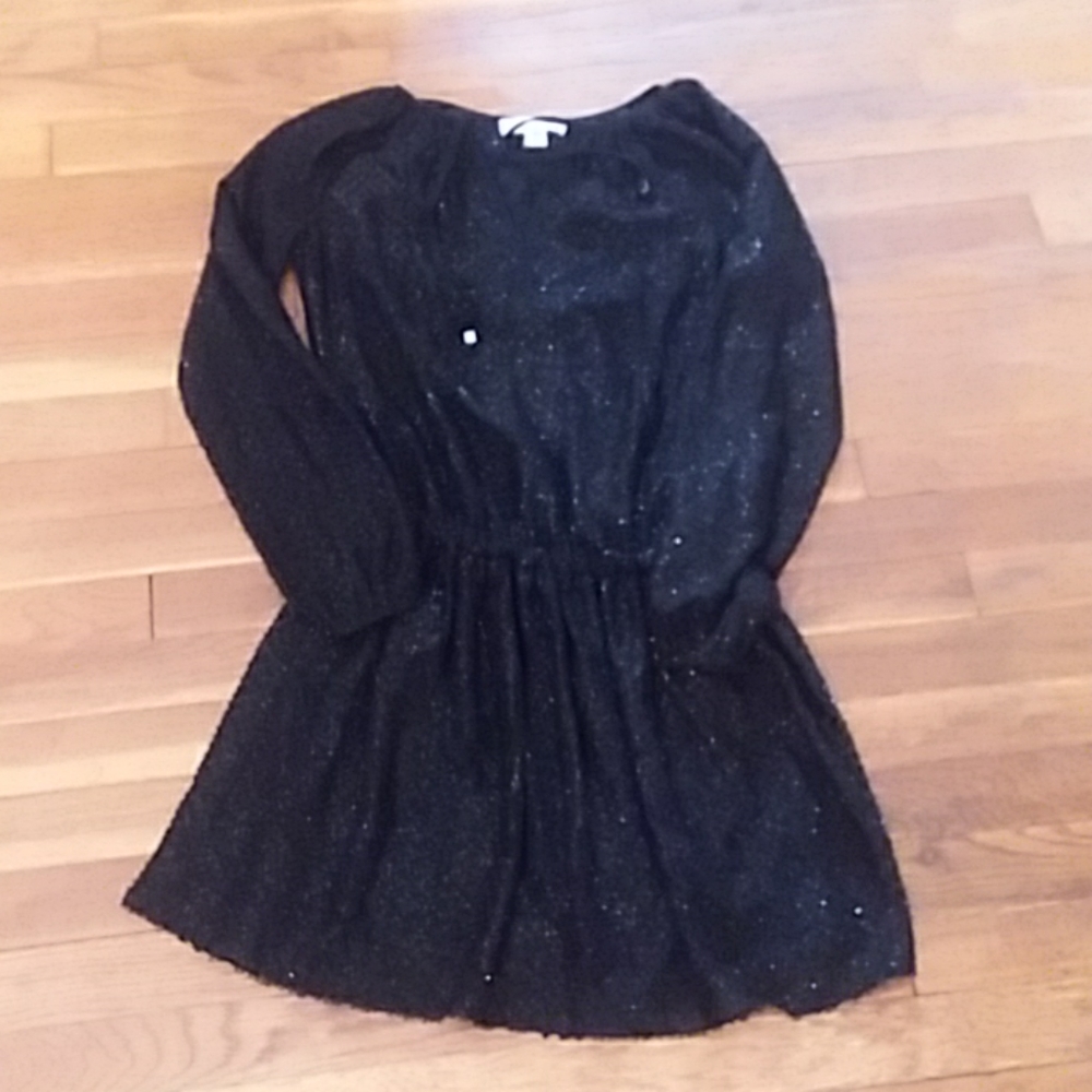 Michael Michael Kors Black Boucle Textured Long Sleeve Glitter Dress Fairy XXS